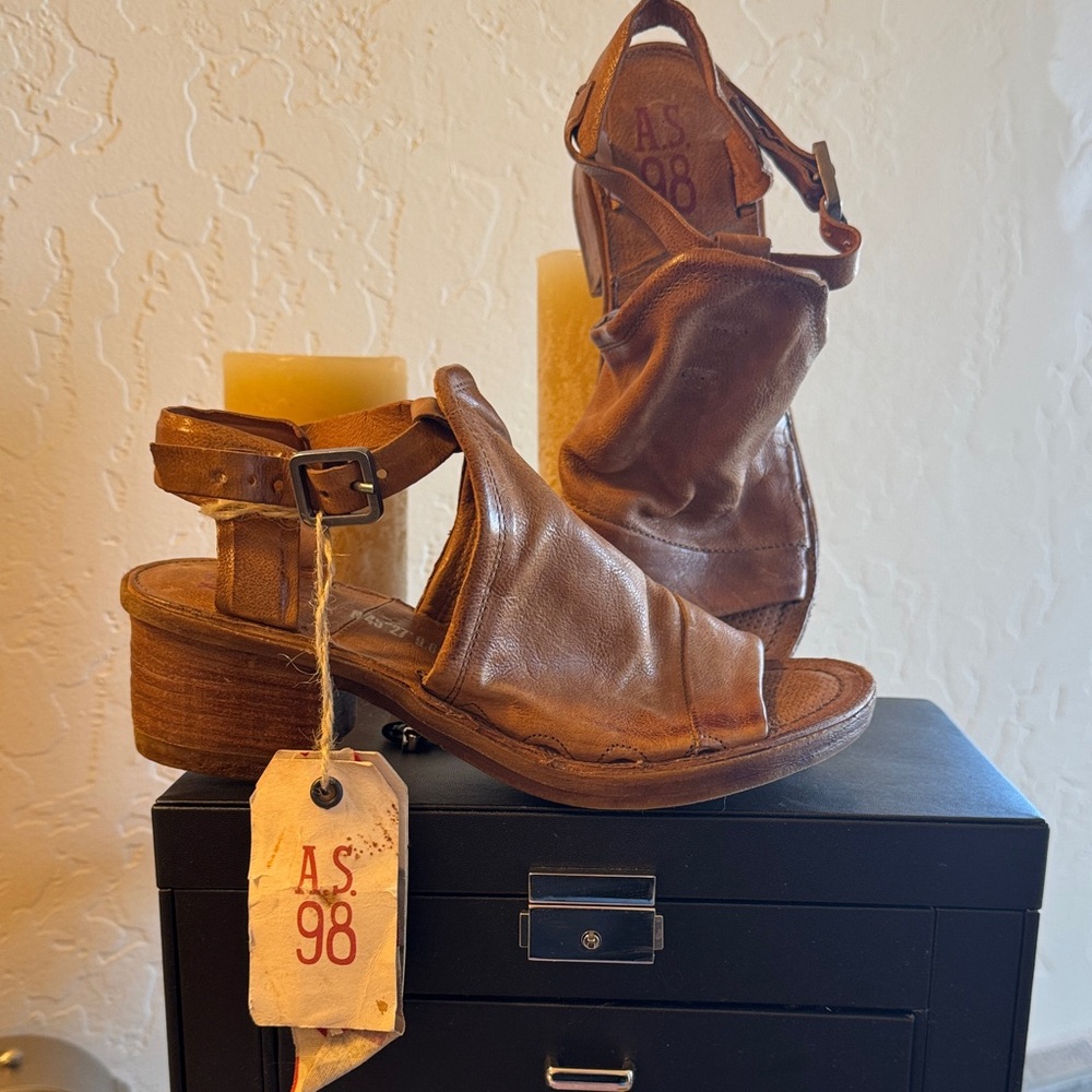 A.S.98 Chestnut Leather Heeled Sandals